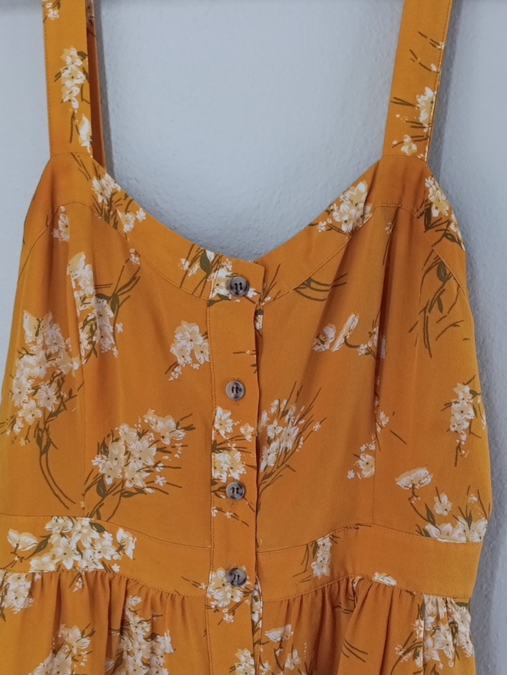 Floral Button-Front Sundress in Mustard Yellow